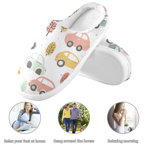 JUNZAN Colorful Cartoon Cars Women Home Cotton Slippers Closed Toe Memory Foam Bedroom Slippers for Travel Funny Presents 6-73
