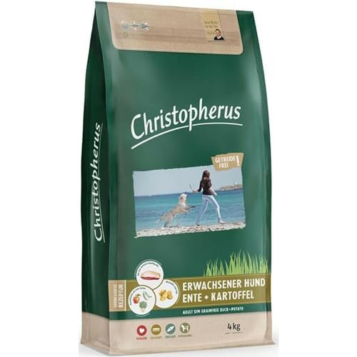 Christopherus Grainfree, Alleinfuttermittel für den ausgewachsenen Hund mit normaler Aktivität, Trockenfutter, Ente + Kartoffel, Krokettengröße ca. 1 cm, Ausgewachsener Hund, 4 kg
