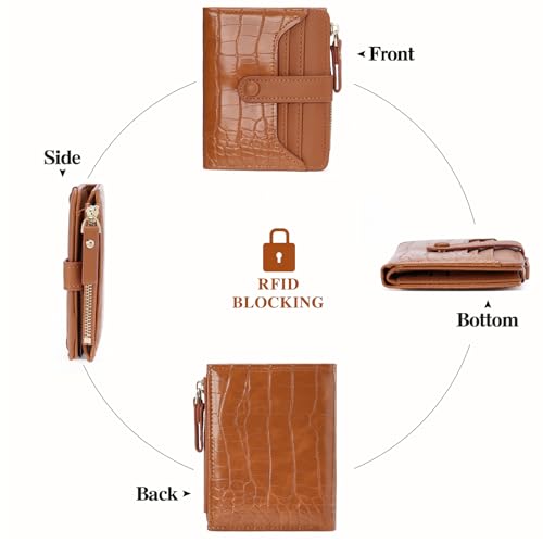 Image of Small Wallet for Women Leather Card Holder Bifold Ladies Wallets with Zipper Change Pocket ID Window