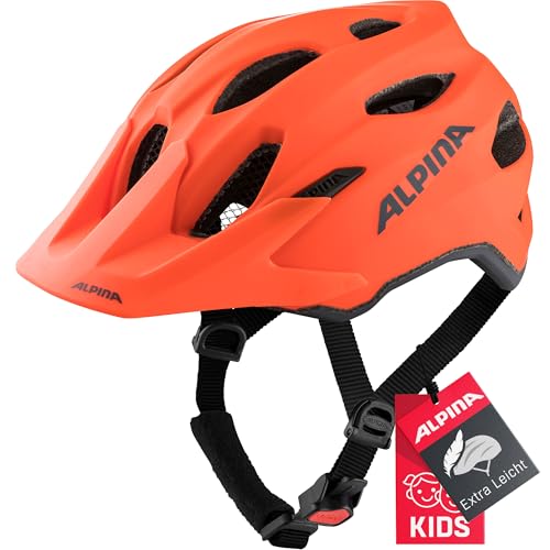 Alpina Carapax JR. - Leichter, Robuster & Sicherer Fahrradhelm Mit Fliegennetz & Optionalen LED-Licht Für Kinder, Pumpkin orange matt, 51-56 cm