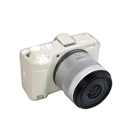 カメラソフトシリコンケース クリームホワイトカラー 滑らかな光沢のある質感 ラバーアーマー スキンボディカバー プロテクター ホットシューカバー付き Canon R50Vカメラ用