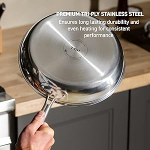 T-fal HybridMesh Tri-Ply Stainless Steel 3 Piece Cookware Set, 8, 10.25, and 12 Inch, Induction Oven Safe 500F, Metal Utensil Safe, Platinum Non Stick, Pots and Pans Set, Dishwasher Safe, Silver/Black T fal HybridMesh Tri Ply Stainless Steel 3 Piece Cookware Set 8 1025 and 12 Inch Induction Oven Safe 500F Metal Utensil Safe Platinum Non Stick Pots and Pans Set Dishwasher Safe SilverBlack