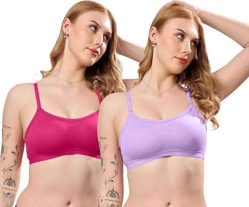 Image of London Hills Women's Cotton Sports Bra for Women Solid Bra Wireless & Non Padded Full Coverage Soft Hold Straps Super Combed Cotton Elastane Stretch Full Coverage Slip-On Active Bra
