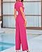 BTFBM Womens Casual 2 Pieces Outfits Dressy Square Neck Short Sleeve Bodysuit Drawstring Pants Knit Lounge Matching Sets(Rose Red, Medium)