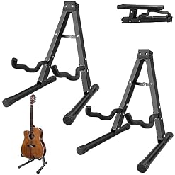 DkOvn 2 Pack A-Frame Folding Guitar Stand with Non-Slip Rubber and Foam Arms, Metal Guitar Stand for Acoustic, Electric, Bass, Ukulele, Banjo - Les Beatles, Paul McCartney, John Lennon, RIngo Starr, George Harrison