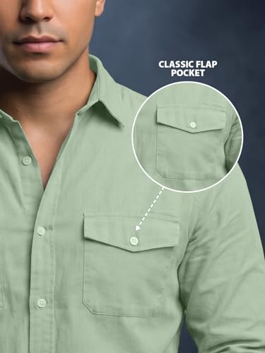 Image of Veirdo Men's Pure Cotton Utility Shirt | Full Sleeve Casual Button-Down with Dual Chest Pockets | Stylish & Comfortable Everyday Wear | Colors: Beige, Black, Maroon, Olive, Rust & White