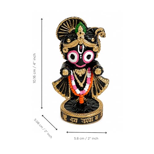 Image of eCraftIndia Lord Jagannath Idol Black & Golden Decorative Showpiece for Home Temple Puja Room Office Desk Spiritual Gift Handcrafted Resin Figurine Traditional Hindu God Murti for Vastu Decor
