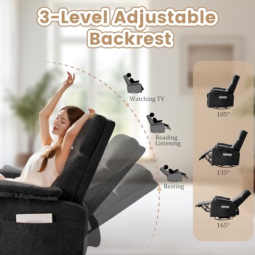 Image of Korser Swivel Rocking Recliner with Massage, Small Glider Chair for Nursery, Modern-Designed Armrests Chair for Adults Living Room, Chenille, Black