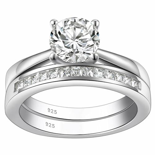 Moissanite Solitaire Wedding Ring Sets For Women Round Cut Engagement Ring 925 Sterling Silver Sz 5-10