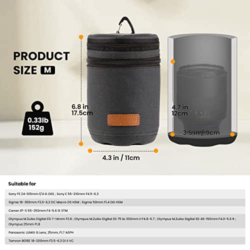 TARION Pro Camera Lens Case Hard Case Lens Pouch Padded Camera Lens Carry Bag for DSLR SLR Lens Professional Shockproof Lens Storage Bag Black Size Medium 3.5x4.7 inches