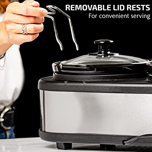 Image of OVENTE Electric Triple Slow Cooker, 4.5Qt Buffet Server, Silver SLO315CBR | 300W Portable Three 1.5Qt Pots, Adjustable Heat Settings, Easy to Monitor & Clean, Perfect for Entertaining