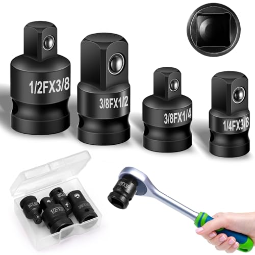 Furuising Juego de 4 adaptadores de vaso de 3/8 a 1/2, 1/4 pulgadas, adaptador de llave de impacto, juego con caja para llaves de vaso, carraca