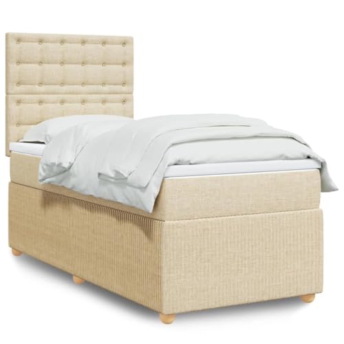 LAPOOH Cama Box Spring con colchón Tela Color Crema 100x200 cm, Base De Cama, Estructura Cama, Marco De Cama, Bed Frame, Cama Dormitorio, Somier - 3294286