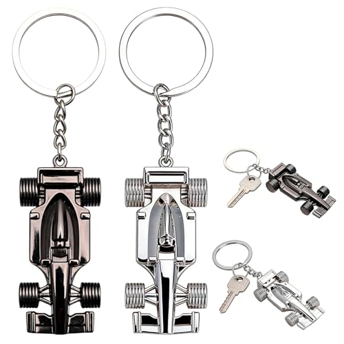 RgitFzi 2er Set Formel 1 Schlüsselanhänger, elegantes F1 Rennwagen Design in Silber und Schwarz, perfekter Formel 1 Fanartikel und coole F1 Deko für Autoschlüssel, Taschen oder Rucksäcke