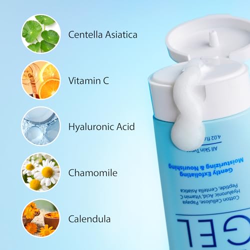 Ebanel 2-Pack Brightening Peeling Gel with Cotton Cellulose, Rice, Papaya, Centella, Hyaluronic Acid for Face and Body, Gentle Exfoliating Face Scrub Gel Peel Wash Pore Cleanser Minimizer Exfoliator