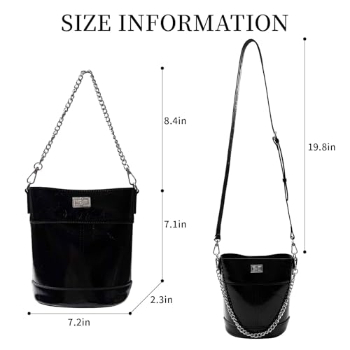 Metallic Leather Bucket Bag Leather Bucket Bag Women Stylish Chain shoulder bag Handbags Women Genuine Leather Handbags4