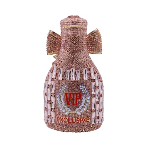 Image of UMREN Women Champagne Bottle Rhinestone Evening Bag Sweet Bow Diamond Clutch Purse Crystal Handbag for Party Cocktail