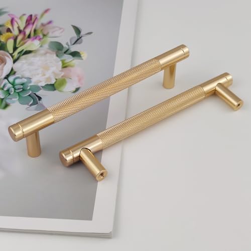 Pexintek 2 Pack Gold Modern Cabinet Handles 128mm Hole Centers Kitchen Bathroom Bedrooms Study Furniture Door Vintage Pulls with Screws for Cupboards Drawer Wardrobe Dresser (Gold) - Image 2