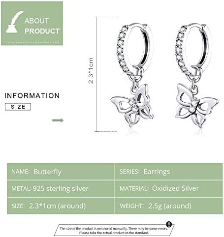 Cute CZ Butterfly Dangle Hoop Earrings for Women Teen Girls S925 Sterling Silver with Charms Huggie Hoops Crystal Drop Cartilage Filigree Jewelry Delicate Fashion Dainty Gift for Dauther