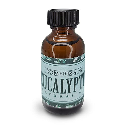 Eucalyptus Essential Oil, Natural Oil for Relaxation Multiple Benefits, Good for Making or Use - Body Soap, Candles, Lotion, Diffuser,& More 1oz Amber Glass Bottles Romeriza.Inc