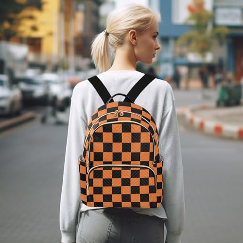 Image of ALAZA Black Orange Checkered Plaid Halloween Women Backpack Purse Ladies Fashion Shoulder Bag Daypack Travel Bag 7.5L
