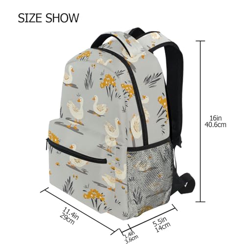 Duck Flower Gray Backpack for School Boys Girls Adults Kids Bookbag Laptop Bag 18L4