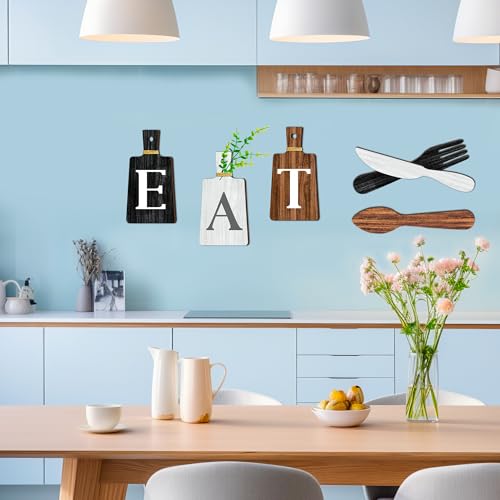 JINRICH 6 Piece Kitchen Decor Chopping Board Eat Sign Forks and Spoons Wall Decor Wooden Restaurant Hanging Sign Rustic Farmhouse Wall Art Home Decor(black, white and brown) - Image 7