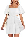 ANRABESS Women 2023 Spring Dress Summer Casual Cutout Square Neck Short Sleeve A-Line Sexy Party Gradution Dress Babydoll Short Mini Dresses 925baise-XL White