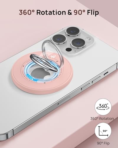 Image of SODI Magnetic Phone Ring Holder, 360 Rotation Dual-Side Strong Magnet Phone Grip for Back of Phone Finger Holder Kickstand Compatible with iPhone 15 14 13 12 16 17 Pro Max Accessories, Pink