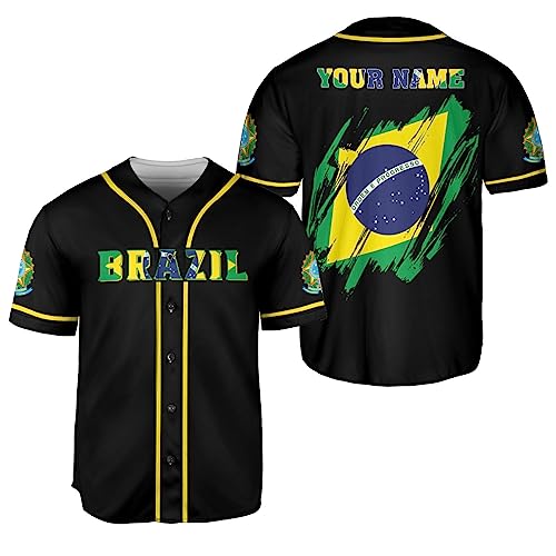 Paniprints Personalized Brazil Baseball Jersey Shirt 3D Brasil Brazilian Flag Bandera Bandeira Jersey Soccer for Men Women (Multi 15)