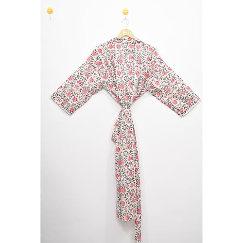 Image of Hand block print Cotton Kimono bikini cover up,Indian Hand block print Cotton Bath Robe,Swim Wear,Nighrwere Dressing Gown