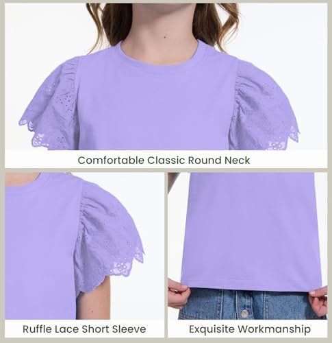 Image of WULFUL Girls Shirts Fashion Cotton Summer Short Sleeve Tops Casual T-Shirts 4-15 Years Old