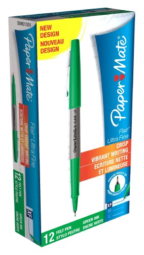 Paper Mate Flair Ultra Fine Tip Roller Ball Pen - Green (Pack of 12)