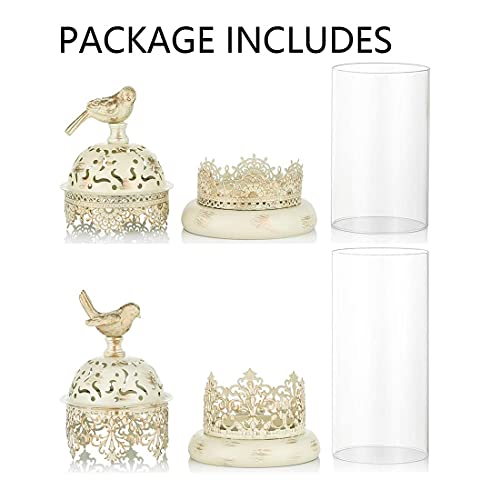 Romadedi Candle Holders Moroccan Decorative Lantern - Tabletop Decorative Accent Candle Holder For Pillar Set Of 2 For Home Living Room Mantel Patio Coffee Table Centerpiece Decor, Distressed Ivory #TOP5