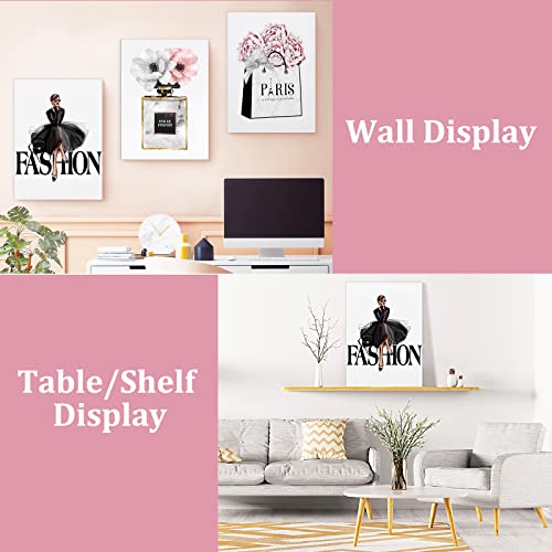 Cozitech Framed Women Fashion Canvas Wall Art For Girls Bedroom Decor, Pink Flower Modern Art Poster, Perfume Handbag Prints Wall Pictures For Women Room Décor. Set Of 3. 12X16In – (Ready To Hang) #TOP4