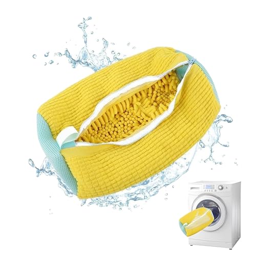 Shoe Washing Machine Bag, Shoe Cleaning Bag, Trainer Washing Machine Bag Shoe Cleaning Bag with Zipper Hook Reusable Cleaning Laundry Bag for All Shoe Types and Sizes (Yellow)