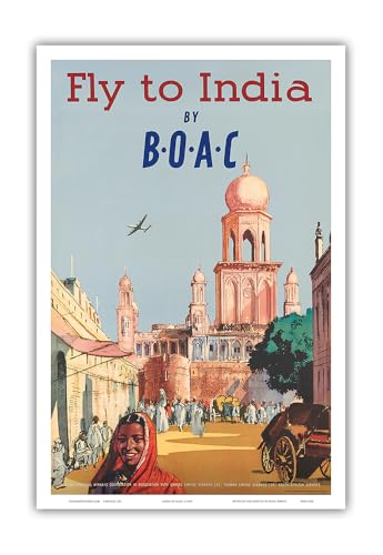 Fly to India by BOAC - British Overseas Airways Corporation - Vintage Airline Travel Poster c.1955 - Master Art Print (Unframed) 6in x 9in