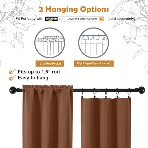 Image of Aiyufeng Sun Baked Blackout Curtains for Bedroom 84 Inch Length 2 Panels Set, Solid Thermal Insulated Privacy Living Room Window Treatment Curtains Blackout Drapes, W40 x L84 Inch, Sun Baked