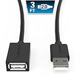 SABRENT 22AWG USB 2.0 Extension Cable - A-Male to A-Female [Black] 3 Feet (CB-2030)