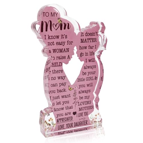 Askyorte Mom Gifts from Daughter Christmas Gift for Mom, Mom Birthday Gift Mother's Day Gifts from Daughter, Best Mom Ever Gifts New Mom Single Mom Christmas Acrylic Plaque Sign 5x3in