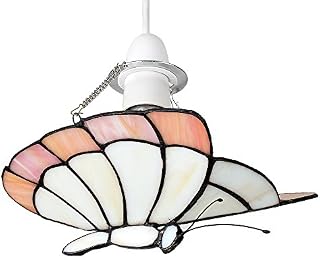 MiniSun Tiffany Style White/Peach Glass Butterfly Ceiling Pendant Light Shade