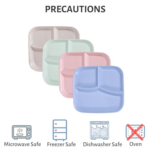 Miniatura 6 de Juego De 4 Platos Irrompibles Plastico Divididos En 3 Para Dieta Platos De Control De Porciones Para Adultos, Reutilizable, Sin Bpa 22 X 25 Cm, Camping Bandejas,Apto Para Microondas Y Lavavajillas
