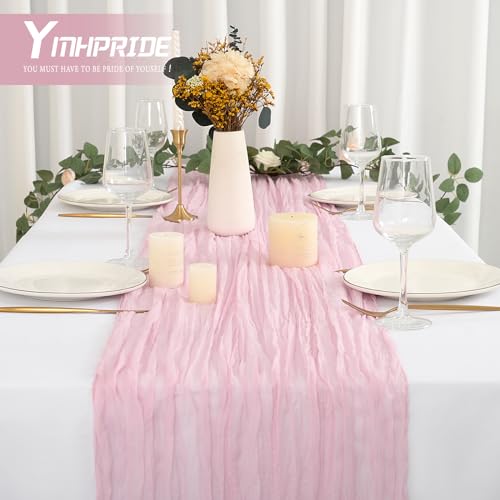 Miniatura 5 de Ymhpride 2 Piezas Camino De Mesa Bebé Rosa, Mesa Cheesecloth Para Bodas Rosa Claro, 90x300 Cm Mantel De Gasa De Poliéster Vintage Y Elegante Para Eventos Fiestas Cumpleaños Comuniones Bautizo