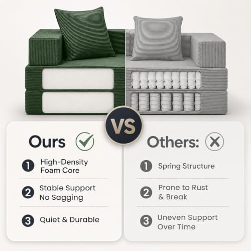Image of COMAX Futon Sofa Bed, Convertible Sofa Bed, Folding Boneless Couches | Boneless Couch for living room, 4‑in‑1 Fold Out Small Foldable Loveseat Floor Sleeper Mattress Lounge Space‑Saving, Green