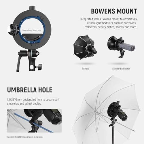 Image of NEEWER S Type Bracket Holder with Bowens Mount for Round Square Head Flash Speedlite Compatible with Godox AD200Pro V1 NEEWER Z2 Z1 Z760 NW760 NW700 TT560 Q3, Large Handle, Umbrella Mount, CRB1