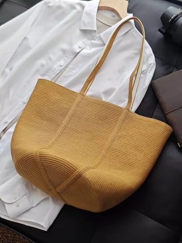 Bolso Tote grande tejido de papel para mujer miniatura 2