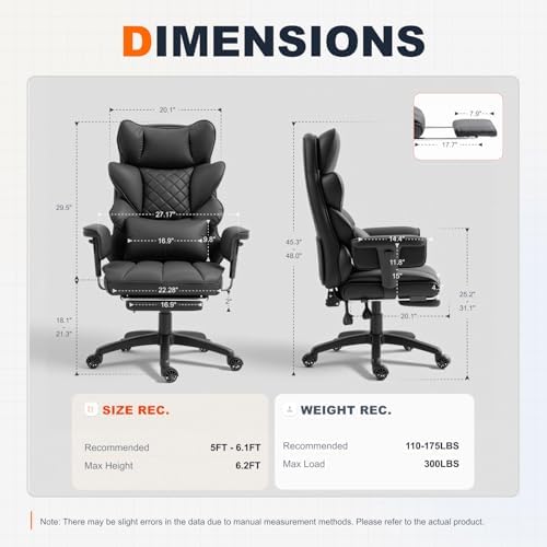 Dowinx Big and Tall Office Chair with Pocket Spring Cushion and Lumbar Support,High Back Computer Gaming Chair with Adiustable Ammrests,Executive Desk Chair with Footrest(Pu-Black) - 2