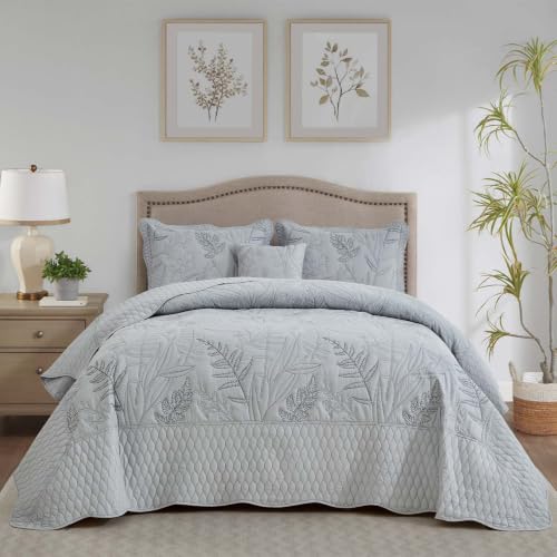 Image of Bedspread oversized Queen 102x118,Beautiful Leaf Stitching,5 PCGrey