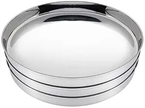 Amazon Brand - Solimo Myrah Stainless Steel Dinner Plate Set (3 pieces, Curved Deep Wall Design)