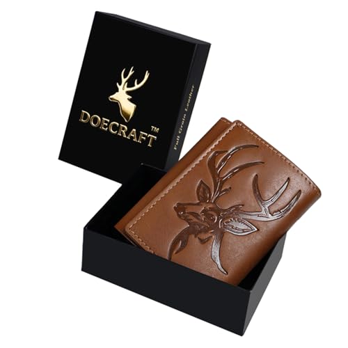 Image of DEOCRAFT Men's Genuine Leather RFID Wallet | Premium Slim Red Wallet for Men with Deer 3D Print | 8 Card Slots Secure and Durable | Casual Stylish | Formal & Gifting Use, Golden (TAN)